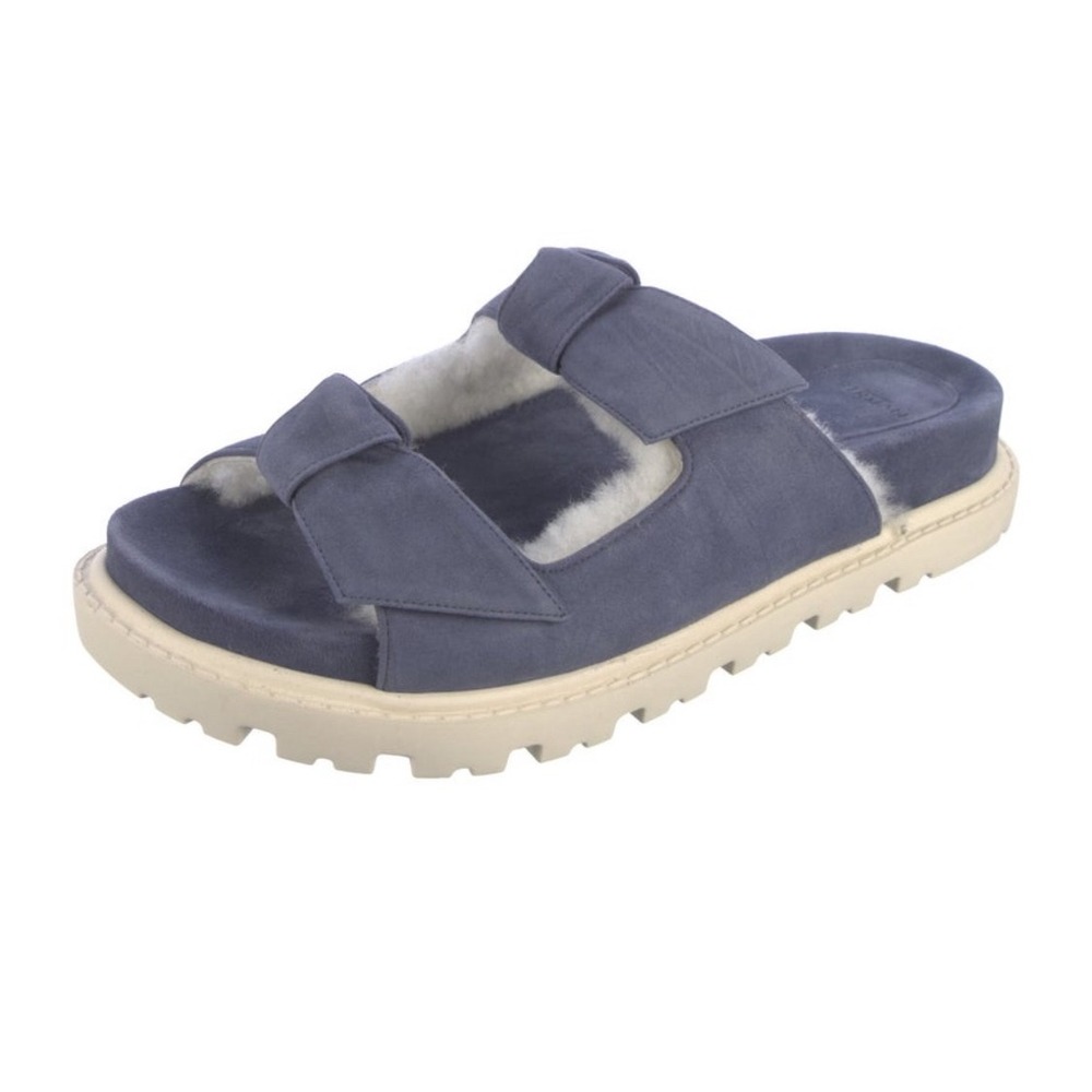 Alexandre Birman Lolita Shearling Lined Slide Sandals Blue Suede Designer NEW - Picture 13 of 16